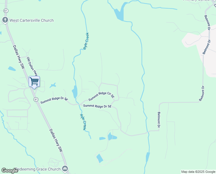 map of restaurants, bars, coffee shops, grocery stores, and more near 22 Sweet Eloise Lane Southeast in Cartersville