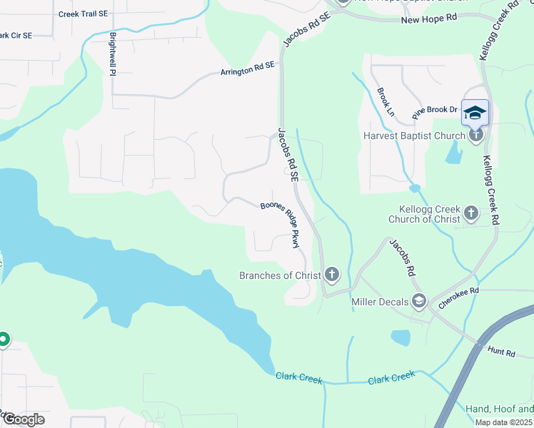 map of restaurants, bars, coffee shops, grocery stores, and more near 106 Boones Ridge Parkway in Acworth