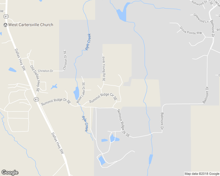 map of restaurants, bars, coffee shops, grocery stores, and more near 22 Sweet Eloise Lane Southeast in Cartersville
