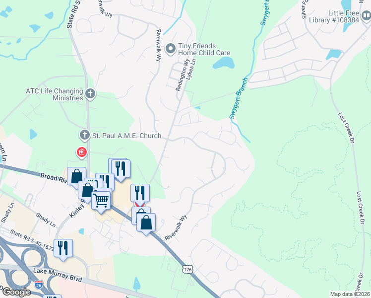 map of restaurants, bars, coffee shops, grocery stores, and more near 109 Leeford Court in Irmo
