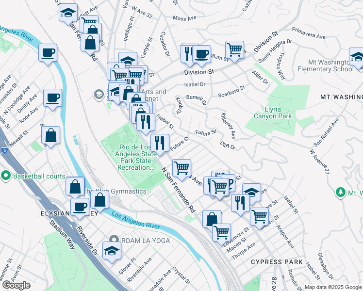 map of restaurants, bars, coffee shops, grocery stores, and more near 2908 Future Street in Los Angeles