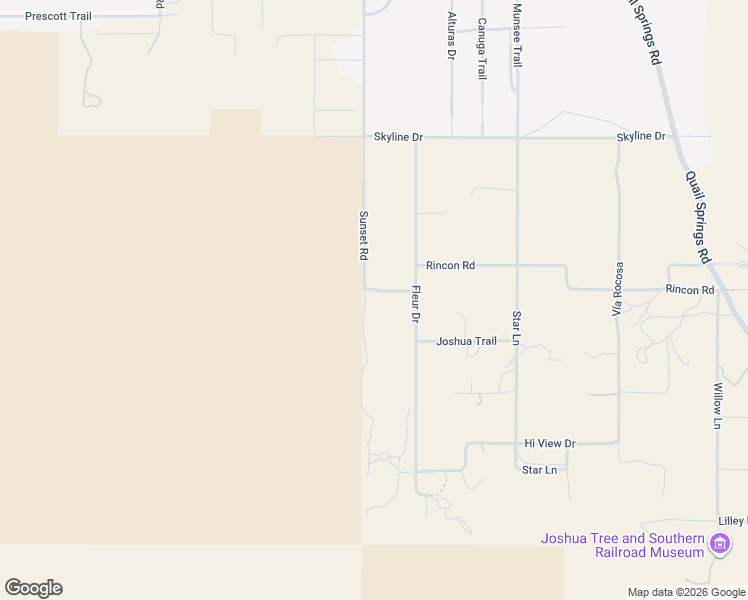 map of restaurants, bars, coffee shops, grocery stores, and more near 8421 Sunset Road in Joshua Tree