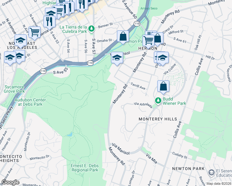 map of restaurants, bars, coffee shops, grocery stores, and more near in Los Angeles County