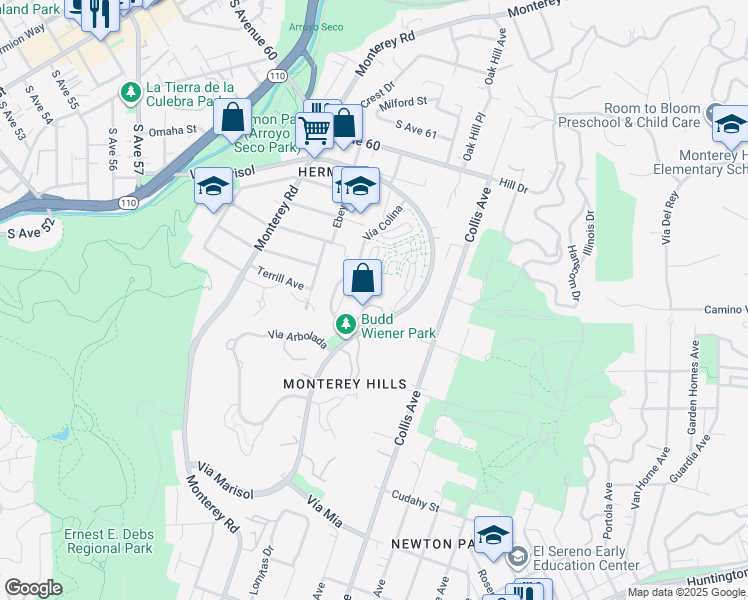 map of restaurants, bars, coffee shops, grocery stores, and more near 4609 Via Marisol in Los Angeles