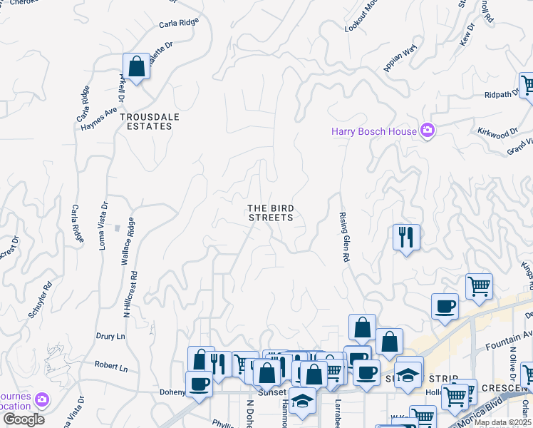 map of restaurants, bars, coffee shops, grocery stores, and more near in Los Angeles
