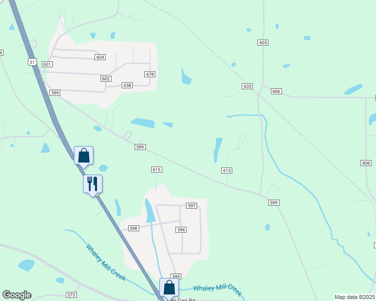 map of restaurants, bars, coffee shops, grocery stores, and more near 835 County Road 599 in Hanceville