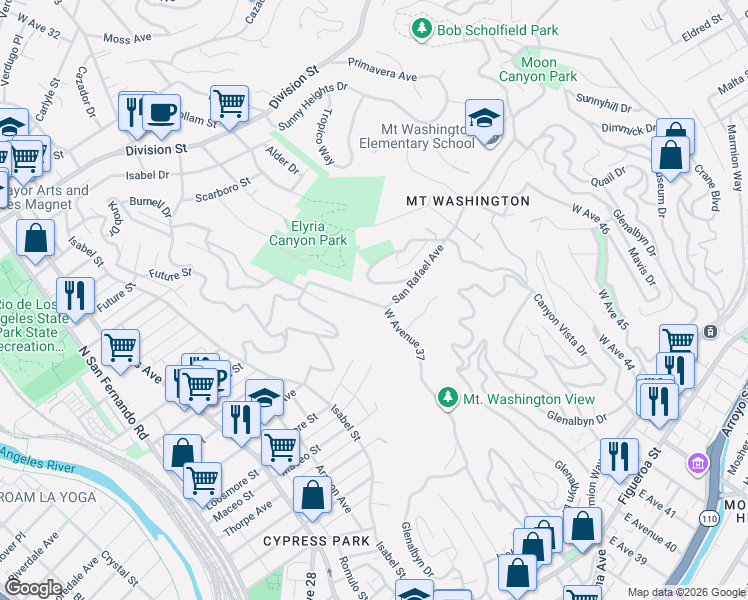 map of restaurants, bars, coffee shops, grocery stores, and more near 1017 West Avenue 37 in Los Angeles