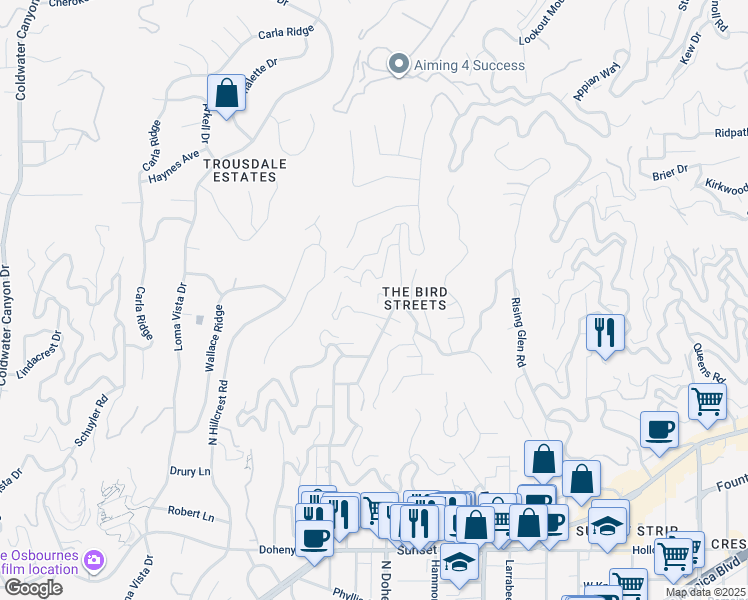 map of restaurants, bars, coffee shops, grocery stores, and more near 1523 3/8 North Doheny Drive in Los Angeles