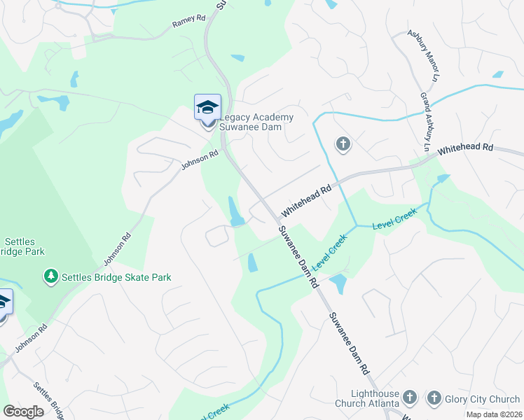 map of restaurants, bars, coffee shops, grocery stores, and more near 6 Daniel Creek Trace in Suwanee