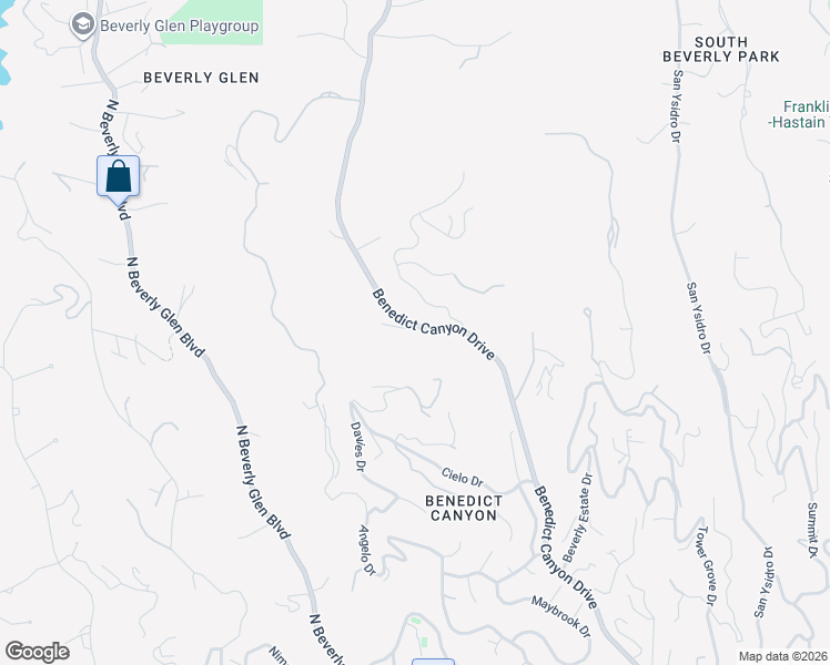 map of restaurants, bars, coffee shops, grocery stores, and more near 1585 Benedict Canyon Drive in Beverly Hills