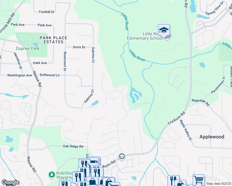 map of restaurants, bars, coffee shops, grocery stores, and more near 1093 Dunedin Trail in Woodstock