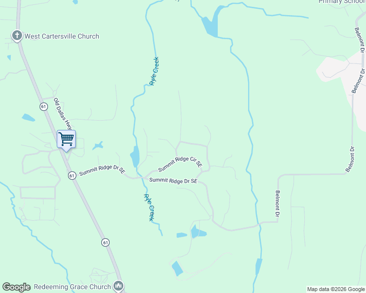 map of restaurants, bars, coffee shops, grocery stores, and more near 20 Sweet Eloise Lane Southeast in Cartersville