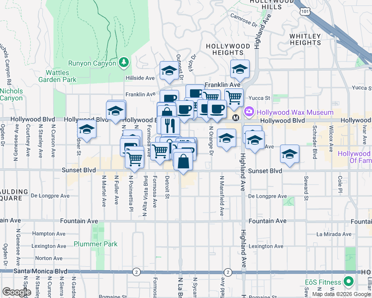 map of restaurants, bars, coffee shops, grocery stores, and more near in Los Angeles