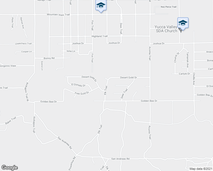 map of restaurants, bars, coffee shops, grocery stores, and more near 8372 Elk Trail in Yucca Valley