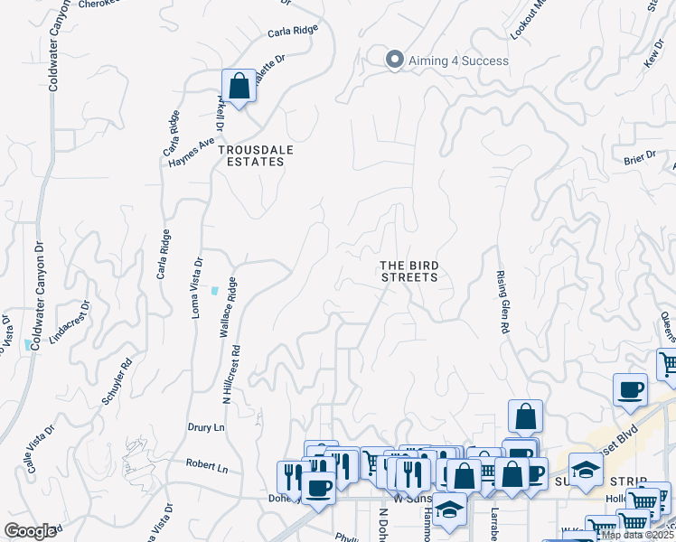 map of restaurants, bars, coffee shops, grocery stores, and more near 9318 Warbler Way in Los Angeles