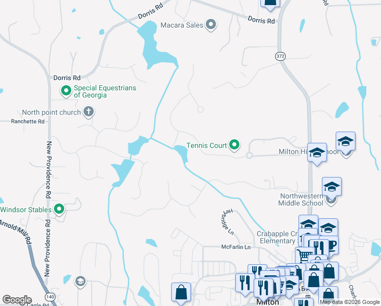 map of restaurants, bars, coffee shops, grocery stores, and more near 770 Owens Lake Road in Alpharetta