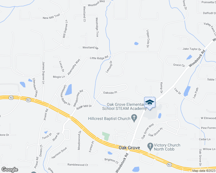 map of restaurants, bars, coffee shops, grocery stores, and more near 672 Oakside Place in Acworth