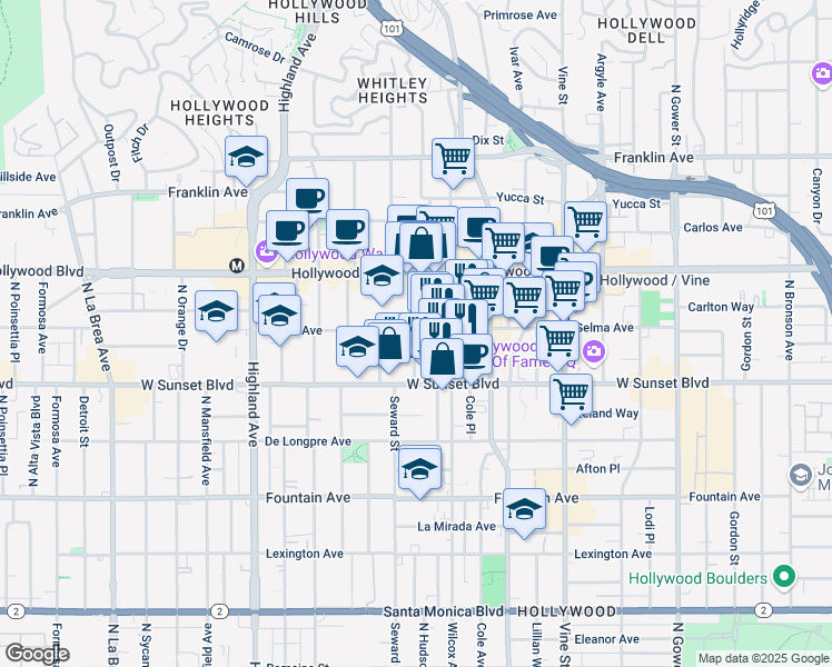 map of restaurants, bars, coffee shops, grocery stores, and more near in Los Angeles