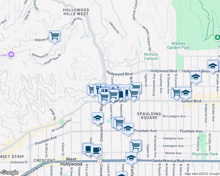 map of restaurants, bars, coffee shops, grocery stores, and more near in Los Angeles