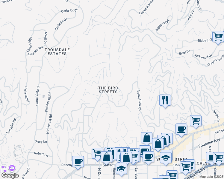 map of restaurants, bars, coffee shops, grocery stores, and more near 9023 Hopen Place in Los Angeles