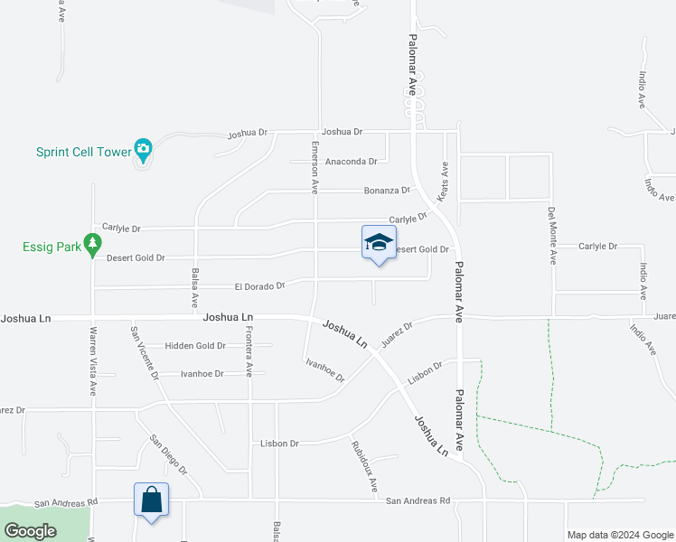 map of restaurants, bars, coffee shops, grocery stores, and more near 58236 El Dorado Drive in Yucca Valley