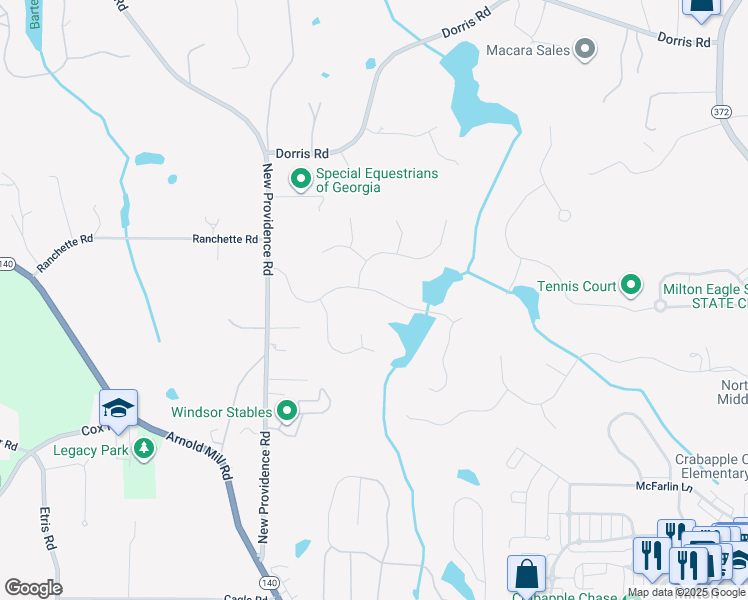 map of restaurants, bars, coffee shops, grocery stores, and more near 95 Arabian Avenue in Alpharetta