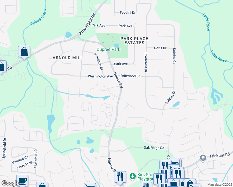 map of restaurants, bars, coffee shops, grocery stores, and more near 104 Middleton Pass in Woodstock