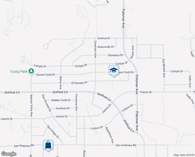 map of restaurants, bars, coffee shops, grocery stores, and more near 8395 Emerson Avenue in Yucca Valley