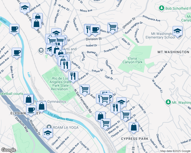 map of restaurants, bars, coffee shops, grocery stores, and more near 1585 Isabel Street in Los Angeles