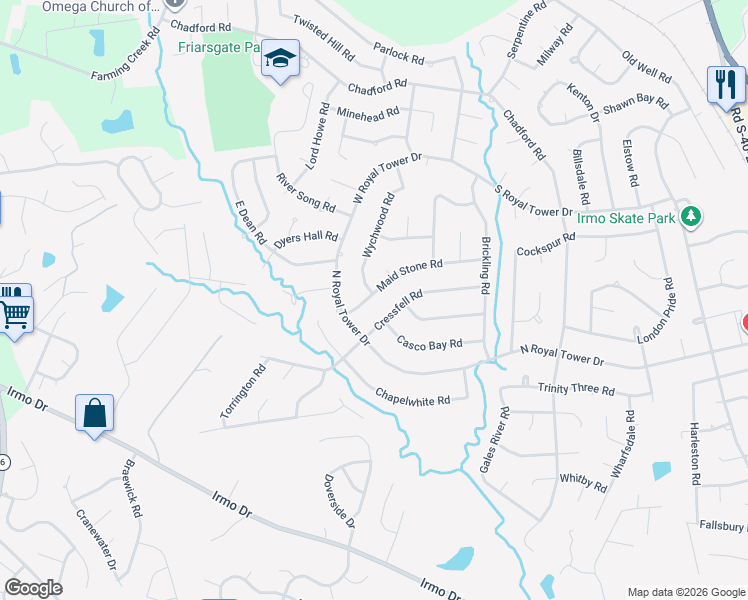 map of restaurants, bars, coffee shops, grocery stores, and more near 325 Maid Stone Road in Irmo
