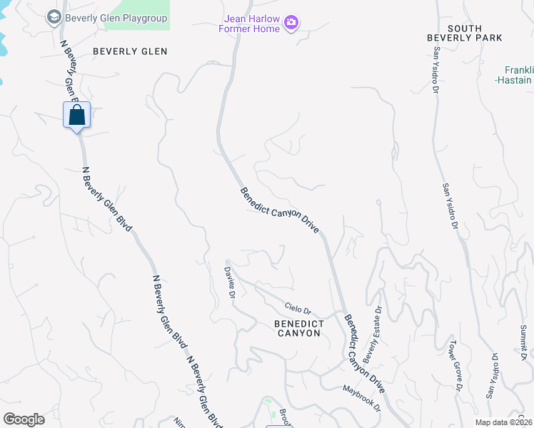 map of restaurants, bars, coffee shops, grocery stores, and more near 1585 Benedict Canyon Drive in Beverly Hills