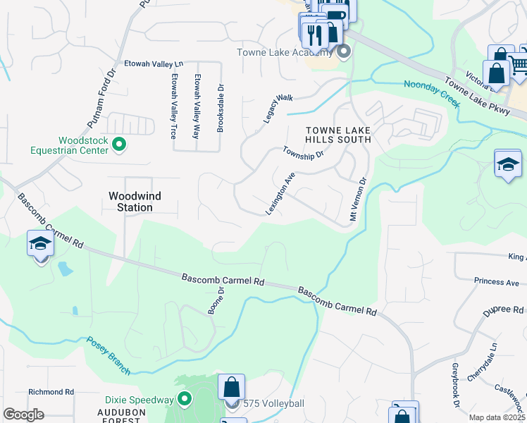 map of restaurants, bars, coffee shops, grocery stores, and more near 3052 Lexington Avenue in Woodstock