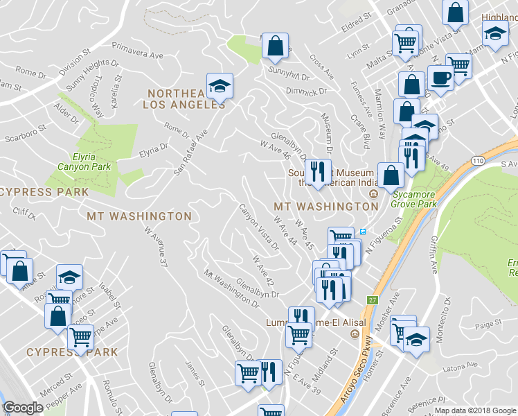 map of restaurants, bars, coffee shops, grocery stores, and more near 472 West Avenue 44 in Los Angeles