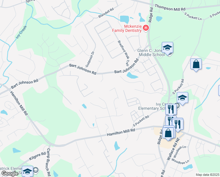 map of restaurants, bars, coffee shops, grocery stores, and more near 3589 Tamerton Trace in Buford