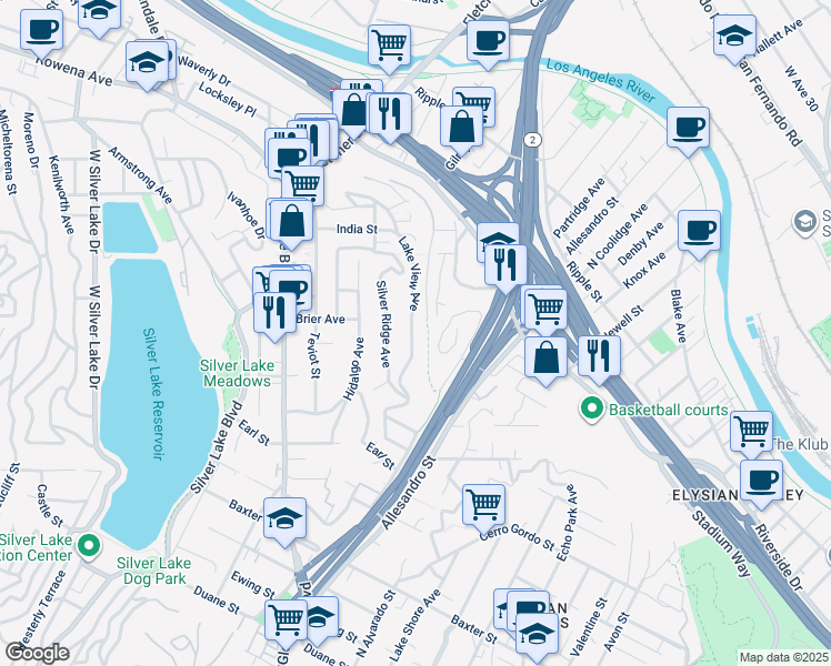 map of restaurants, bars, coffee shops, grocery stores, and more near 2376 Lake View Avenue in Los Angeles