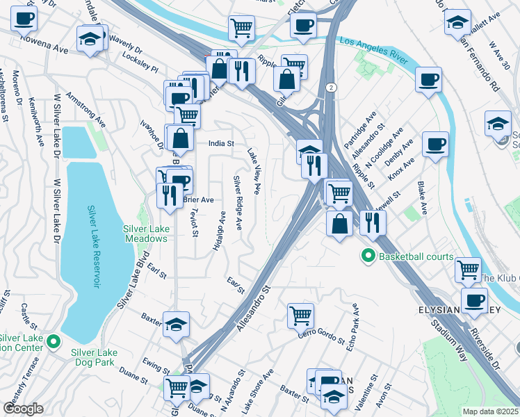 map of restaurants, bars, coffee shops, grocery stores, and more near 2376 Lake View Avenue in Los Angeles