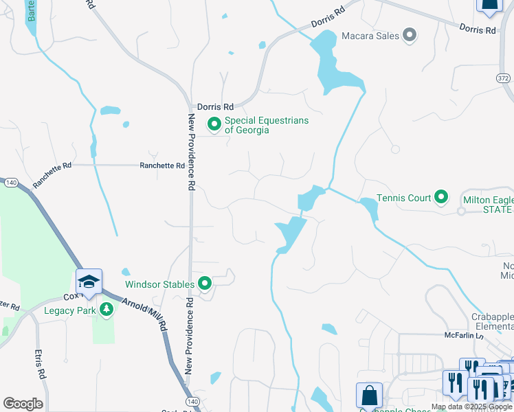 map of restaurants, bars, coffee shops, grocery stores, and more near 85 Arabian Avenue in Alpharetta