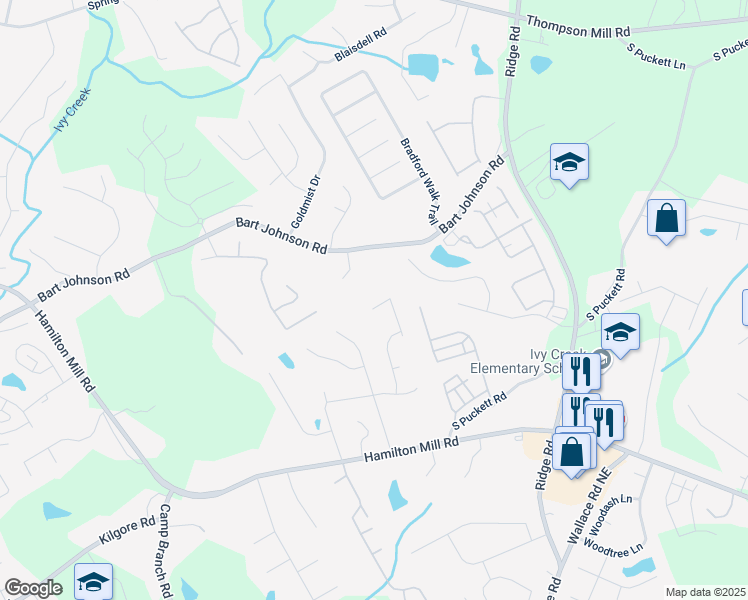 map of restaurants, bars, coffee shops, grocery stores, and more near 3589 Tamerton Trace in Buford