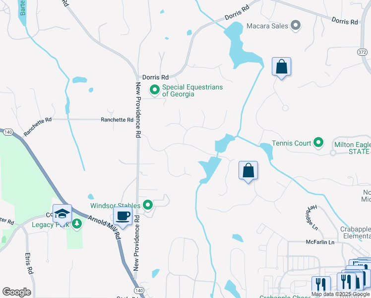 map of restaurants, bars, coffee shops, grocery stores, and more near 85 Arabian Avenue in Alpharetta