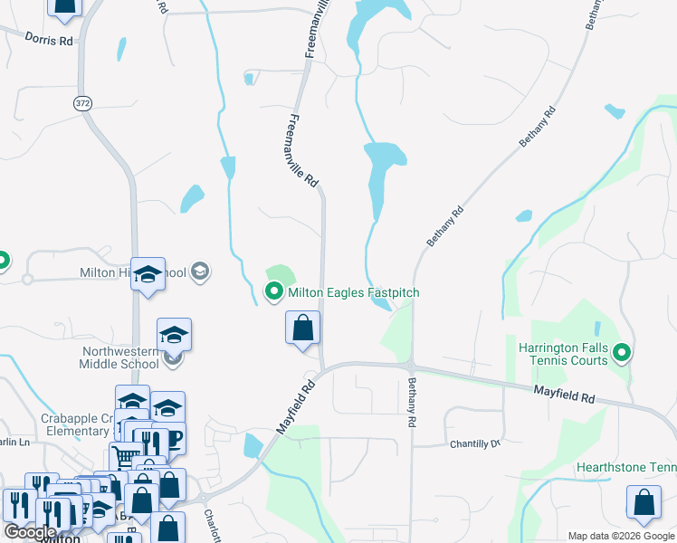 map of restaurants, bars, coffee shops, grocery stores, and more near 13039 Freemanville Road in Alpharetta