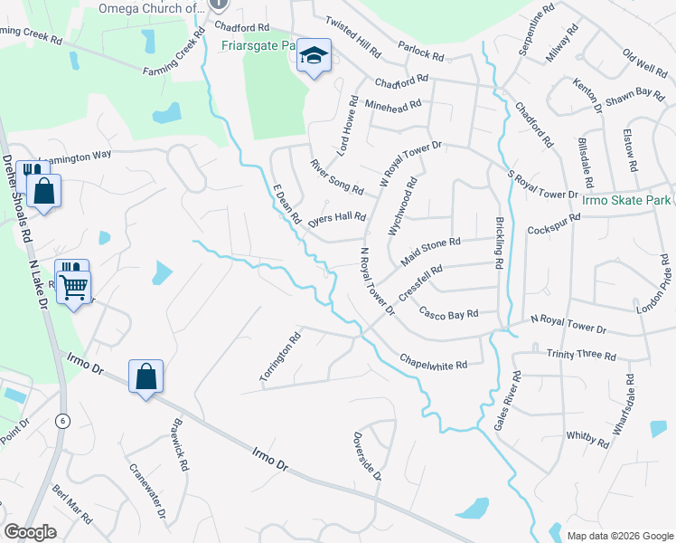 map of restaurants, bars, coffee shops, grocery stores, and more near 116 Wells Garden Court in Irmo