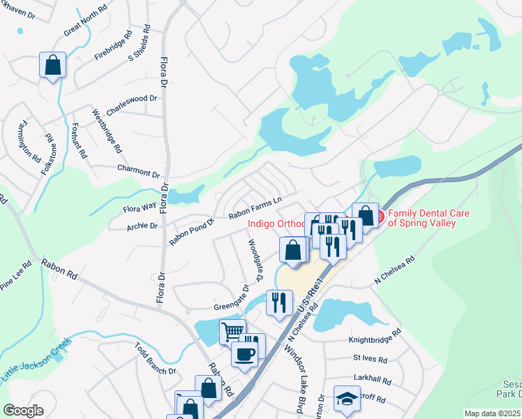 map of restaurants, bars, coffee shops, grocery stores, and more near 1576 Rabon Farms Lane in Columbia