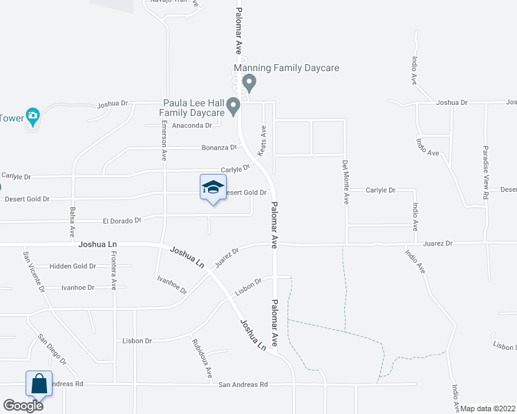 map of restaurants, bars, coffee shops, grocery stores, and more near 8395 Keats Avenue in Yucca Valley