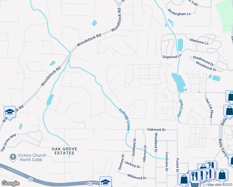 map of restaurants, bars, coffee shops, grocery stores, and more near 123 Sable Trace Trail in Acworth