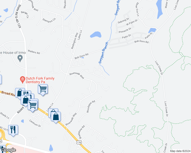 map of restaurants, bars, coffee shops, grocery stores, and more near 202 Hookston Way in Irmo