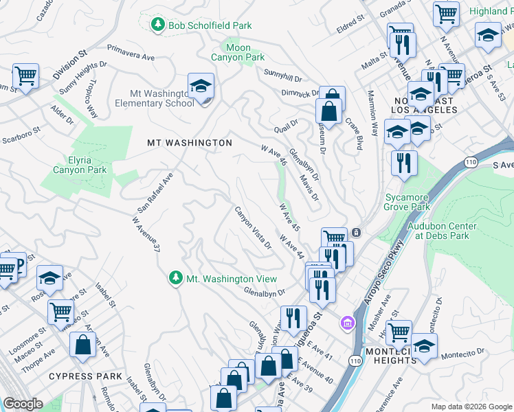 map of restaurants, bars, coffee shops, grocery stores, and more near 472 West Avenue 44 in Los Angeles