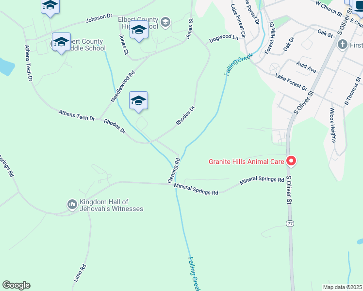 map of restaurants, bars, coffee shops, grocery stores, and more near 750 Fleming Road in Elberton