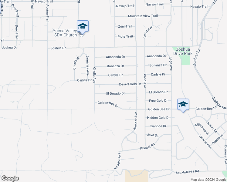 map of restaurants, bars, coffee shops, grocery stores, and more near 56524 El Dorado Drive in Yucca Valley