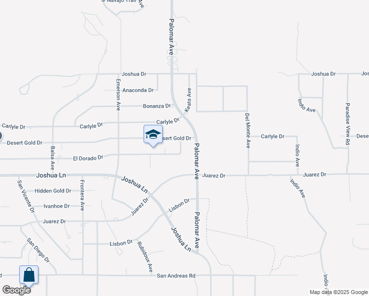 map of restaurants, bars, coffee shops, grocery stores, and more near 8395 Keats Avenue in Yucca Valley