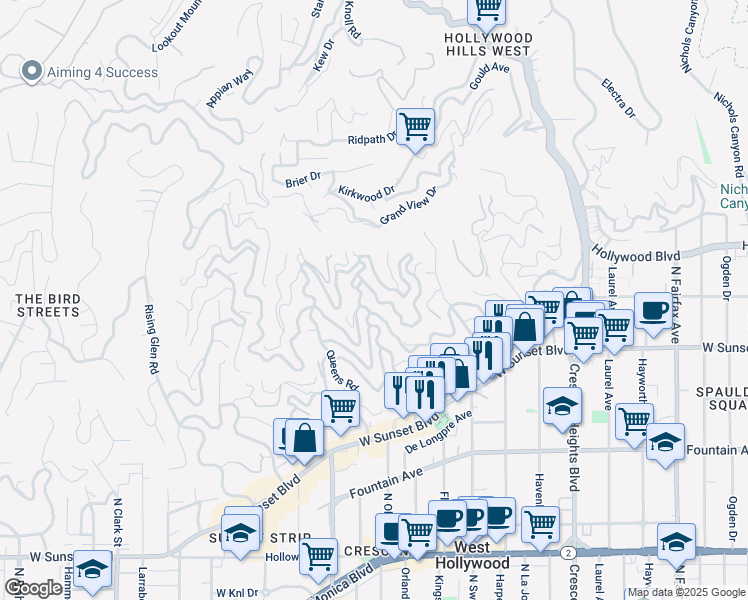 map of restaurants, bars, coffee shops, grocery stores, and more near 8460 Franklin Avenue in Los Angeles